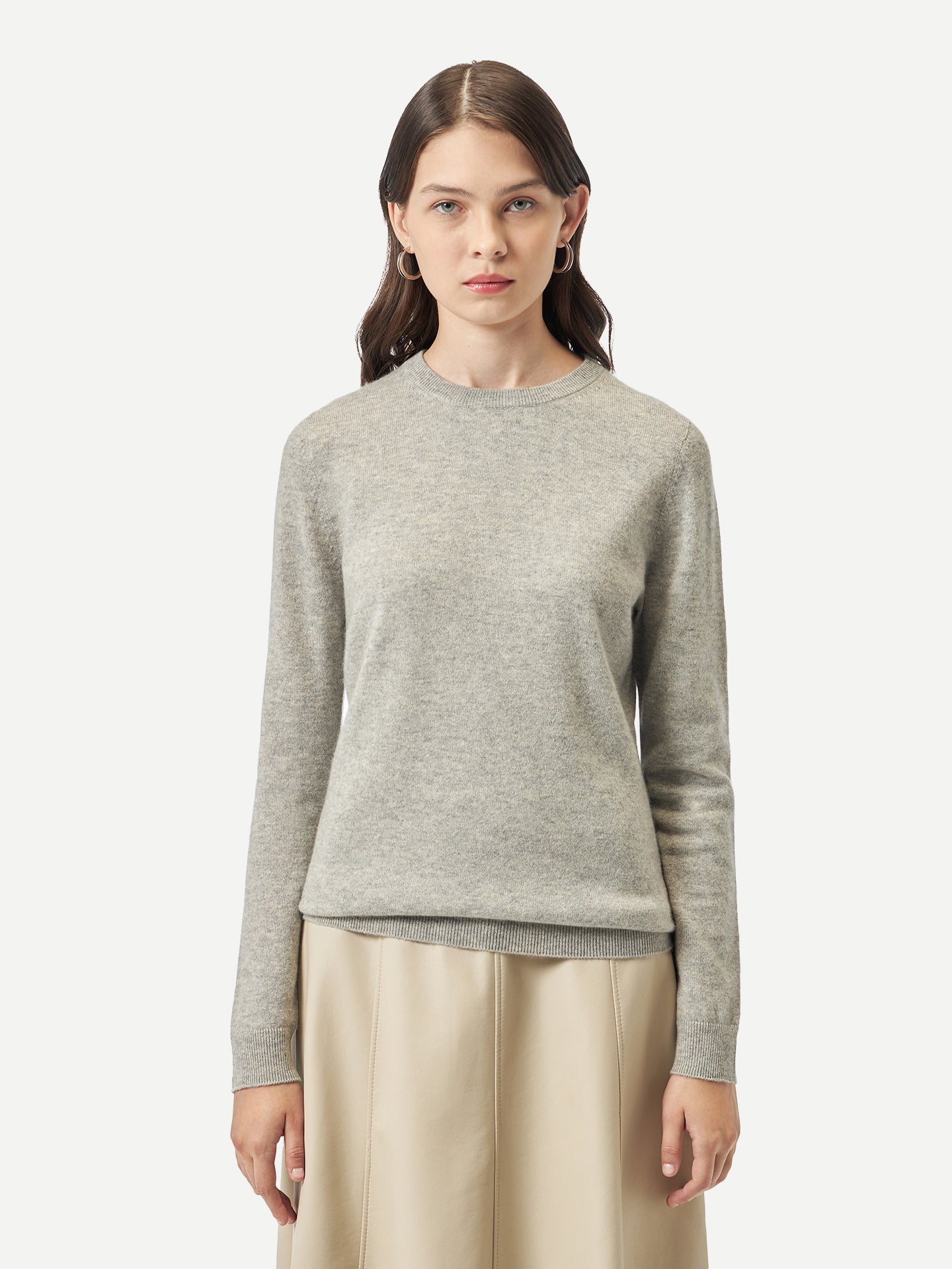 Women's Basic Cashmere Crew Neck Sweater Dawn Blue - Gobi Cashmere