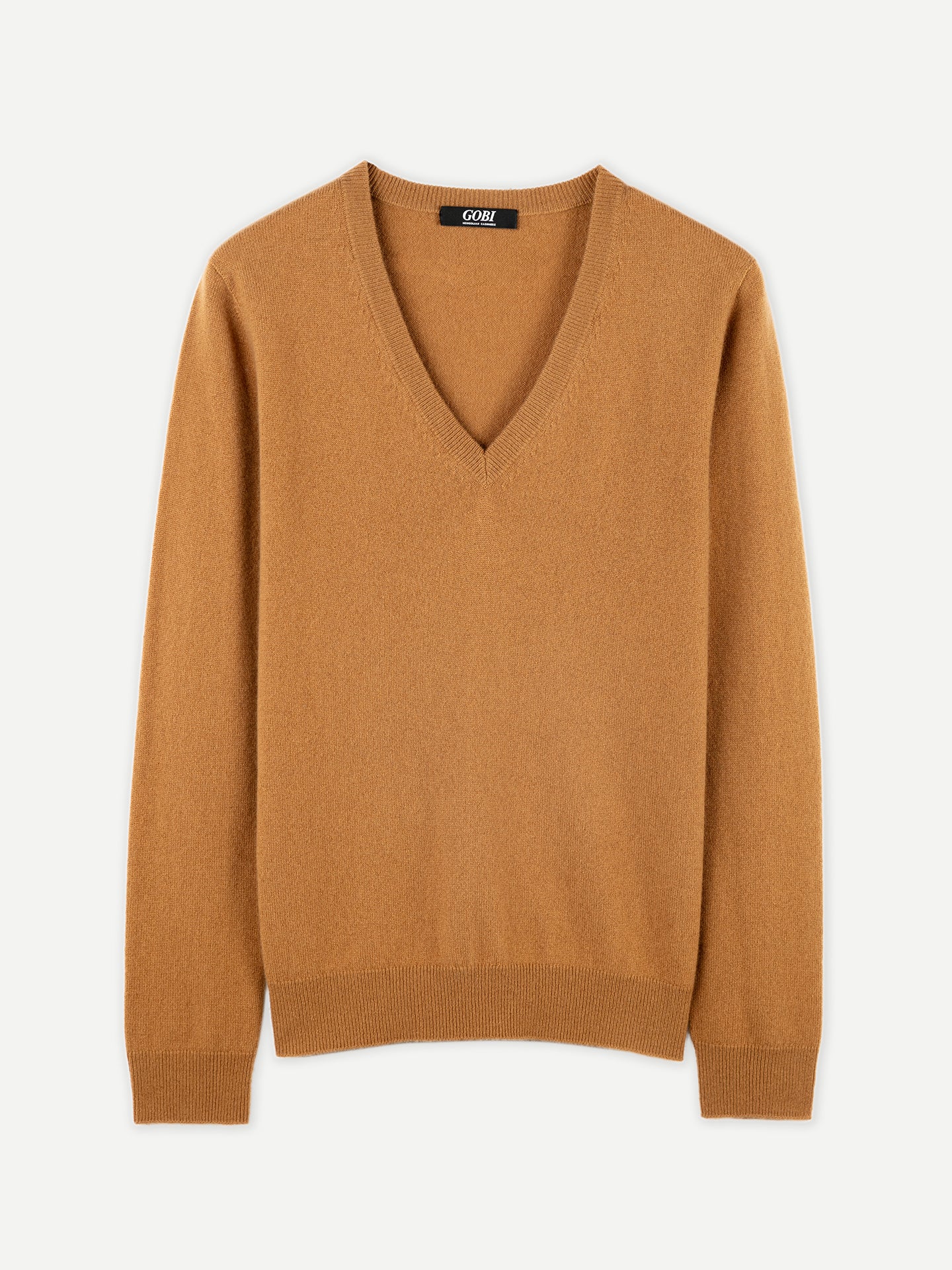 Women's Basic Cashmere V-Neck Sweater Almond - Gobi Cashmere