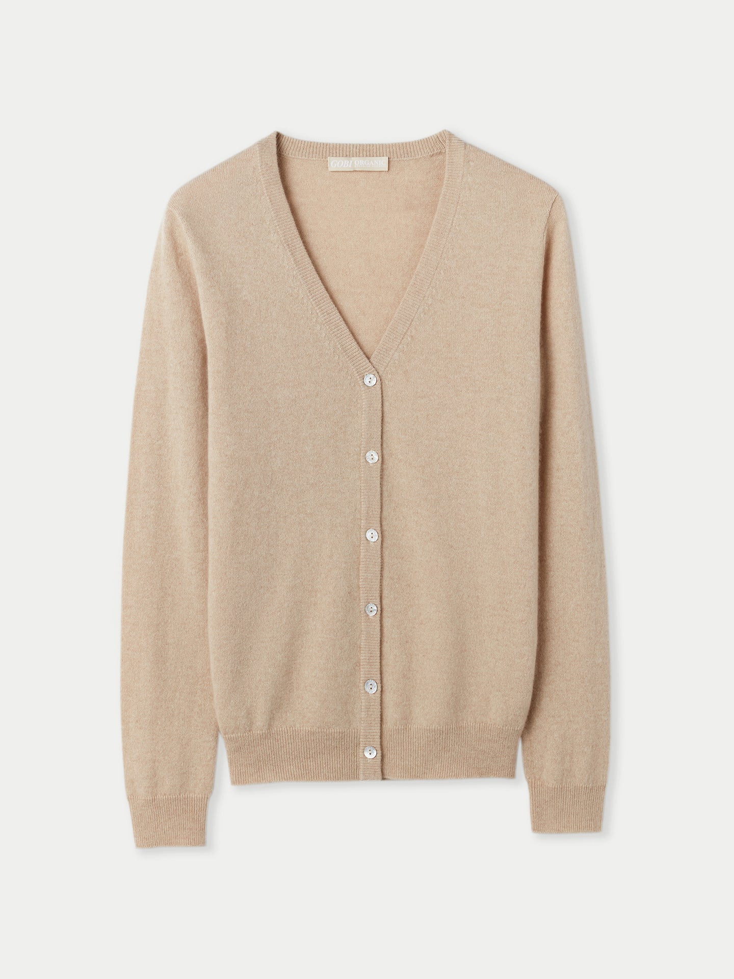 Women's Cashmere V-neck Button Cardigan Beige - Gobi Cashmere