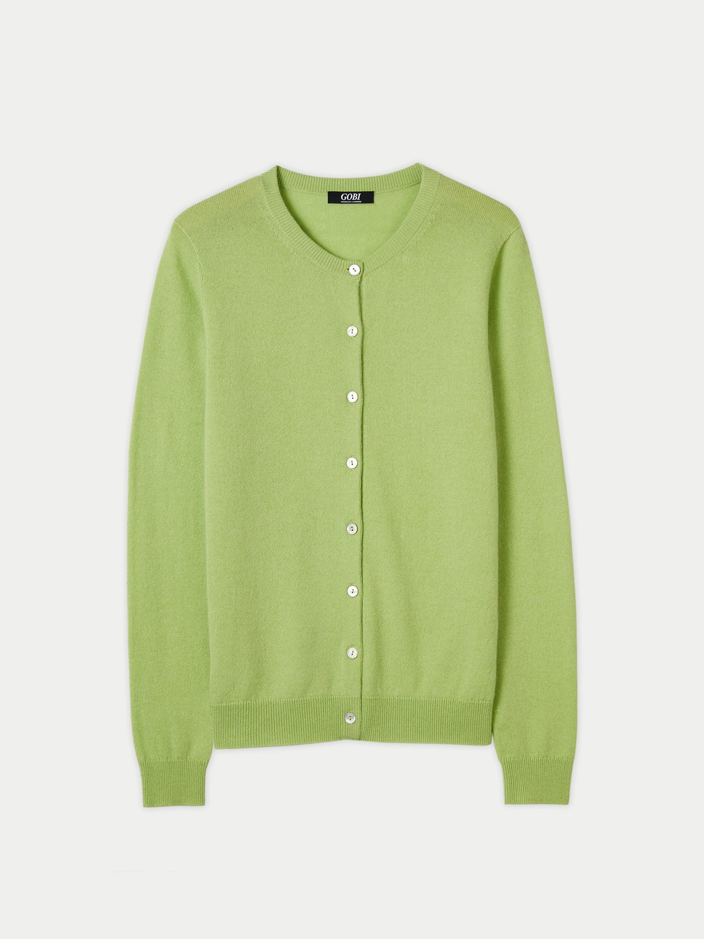 Women's Cashmere Crew Neck Cardigan Jade Lime - Gobi Cashmere