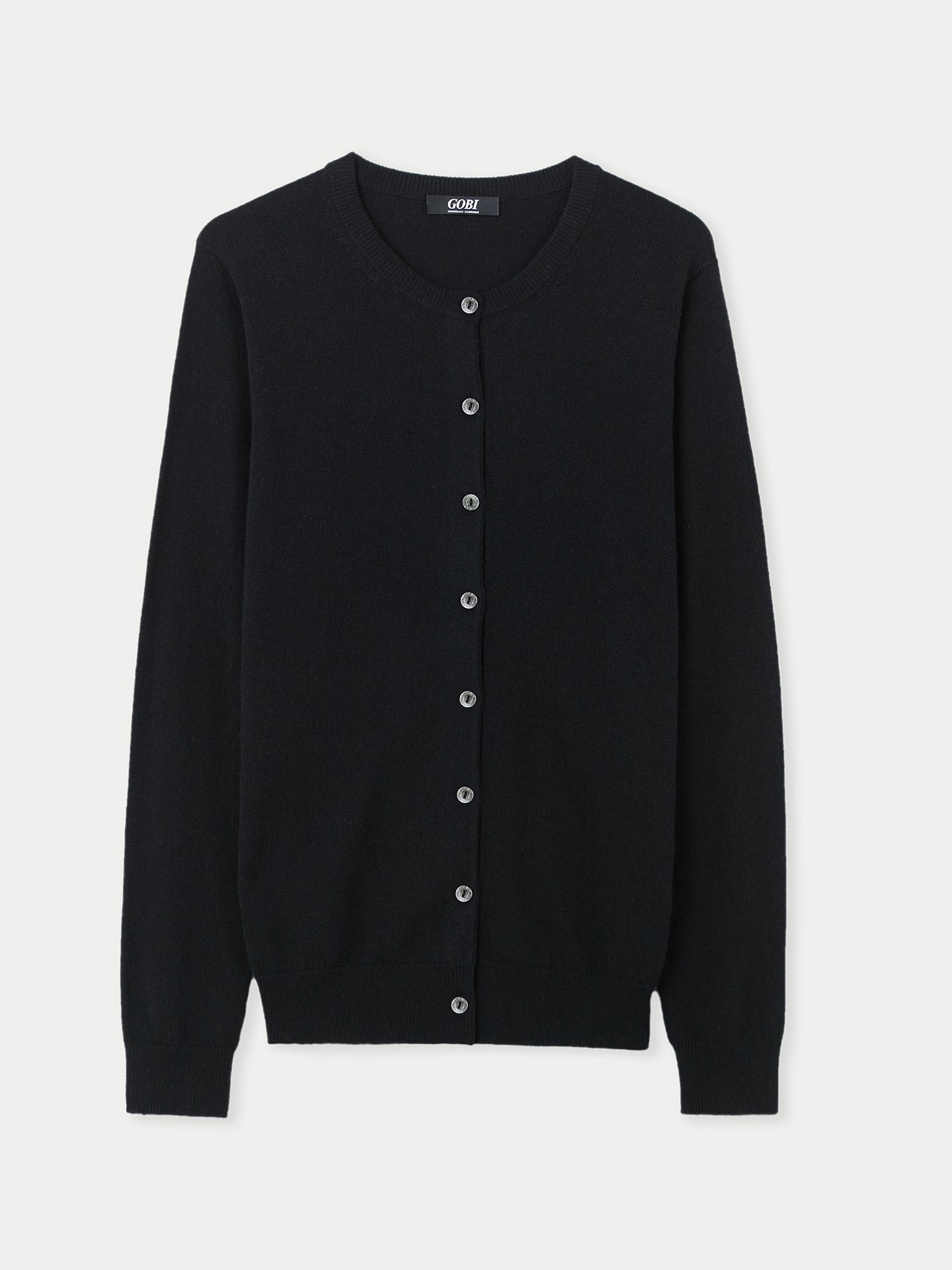 Women's Cashmere Crew Neck Cardigan Black - Gobi Cashmere