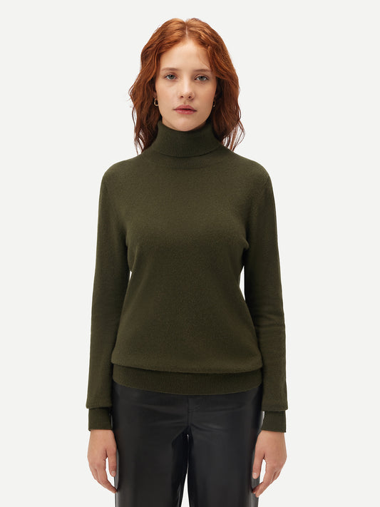 Women's Basic Cashmere Turtle Neck Sweater Capulet Olive - Gobi Cashmere