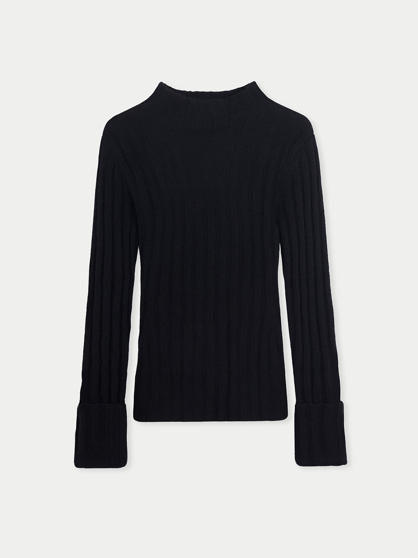 Women's Cashmere Turn-Up Cuffs Sweater Black - Gobi Cashmere