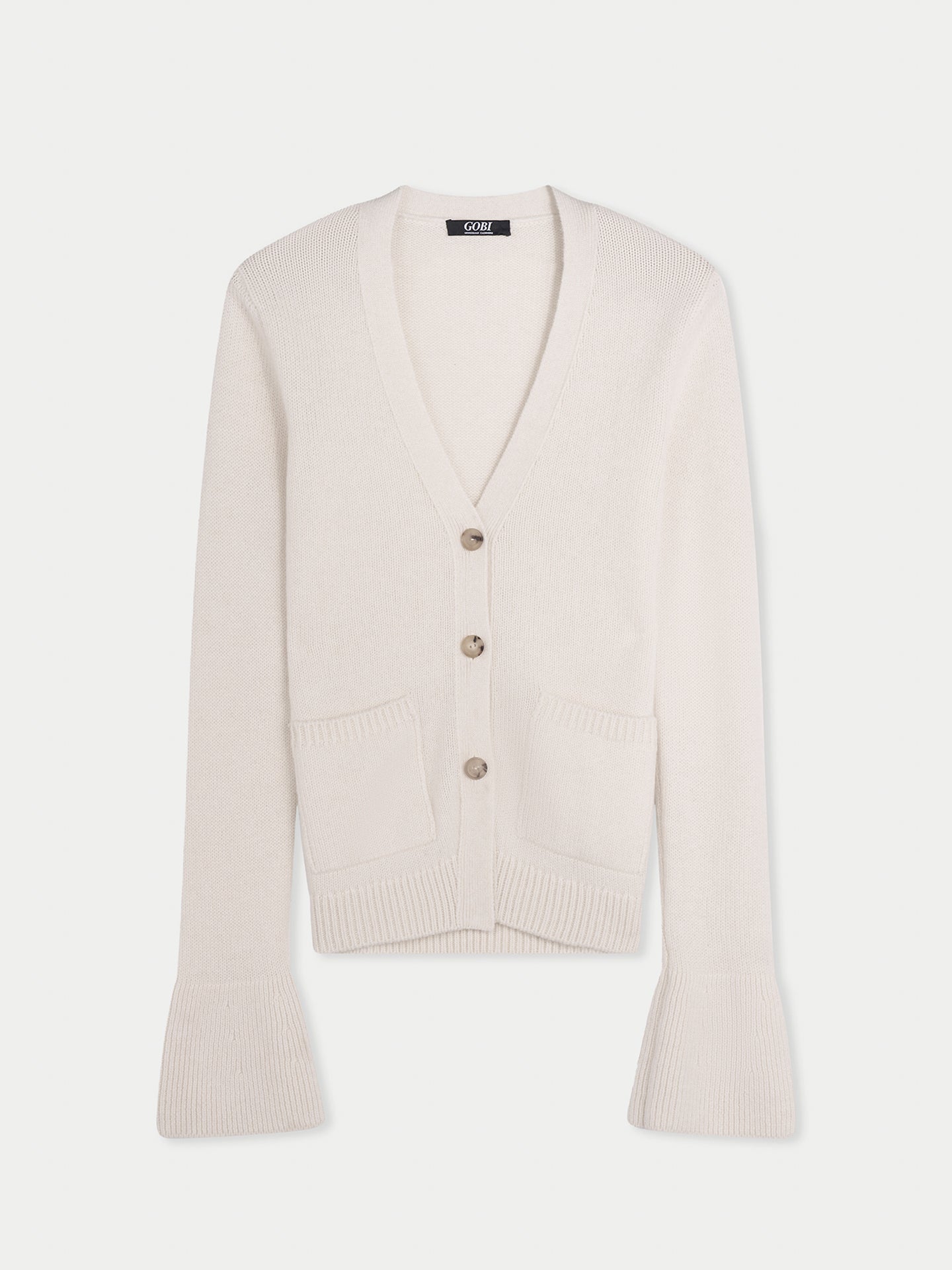 Women's Buttoned Cashmere V-Neck Cardigan Coconut Milk - Gobi Cashmere