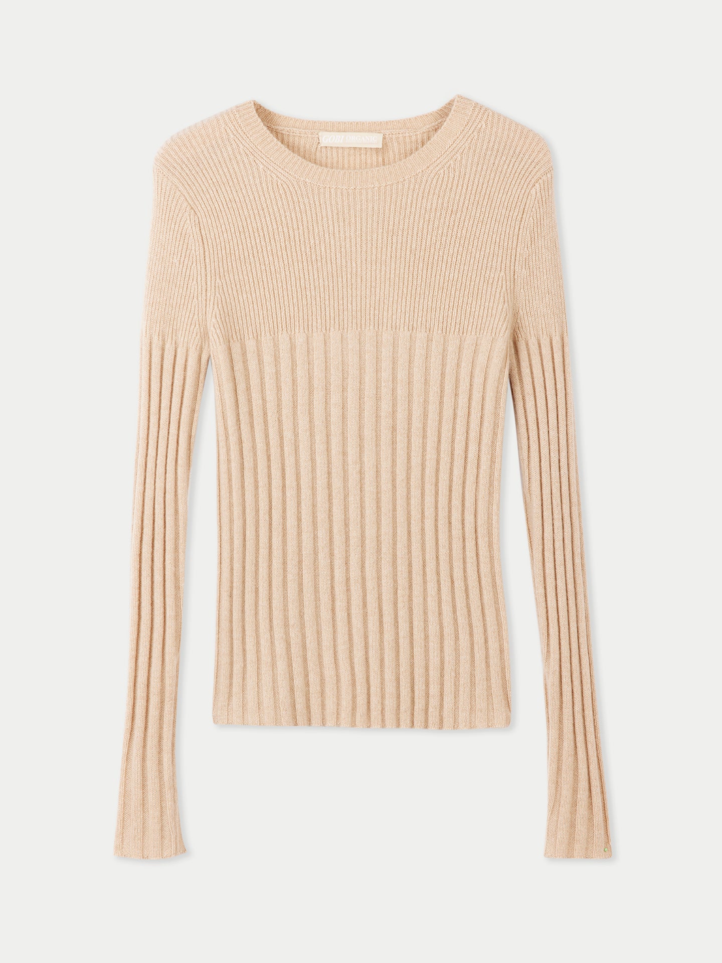 Women's Organic Rib-Knit Cashmere Crew Neck Sweater Beige - Gobi Cashmere