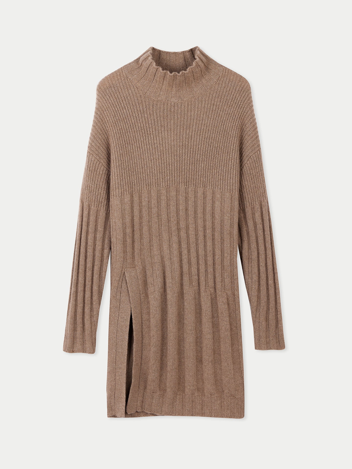 Women's Organic Front Slit Cashmere Sweater Taupe - Gobi Cashmere