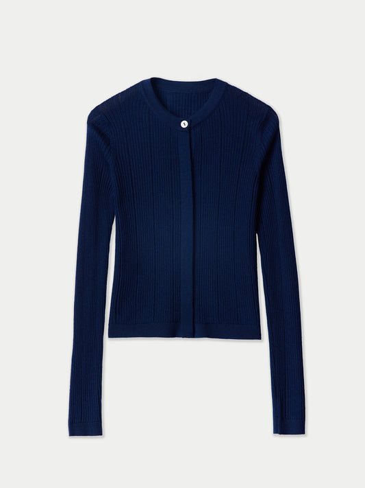 Women's Hidden Button-Front Cashmere Silk Cardigan Mood Indigo - Gobi Cashmere