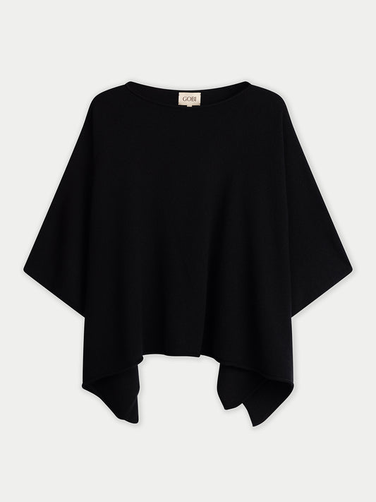 Timeless Knitted Poncho Black - Gobi Cashmere