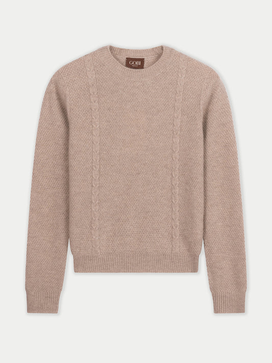Organic Colour Cropped Crewneck Cashmere Sweater Warm Grey - Gobi Cashmere
