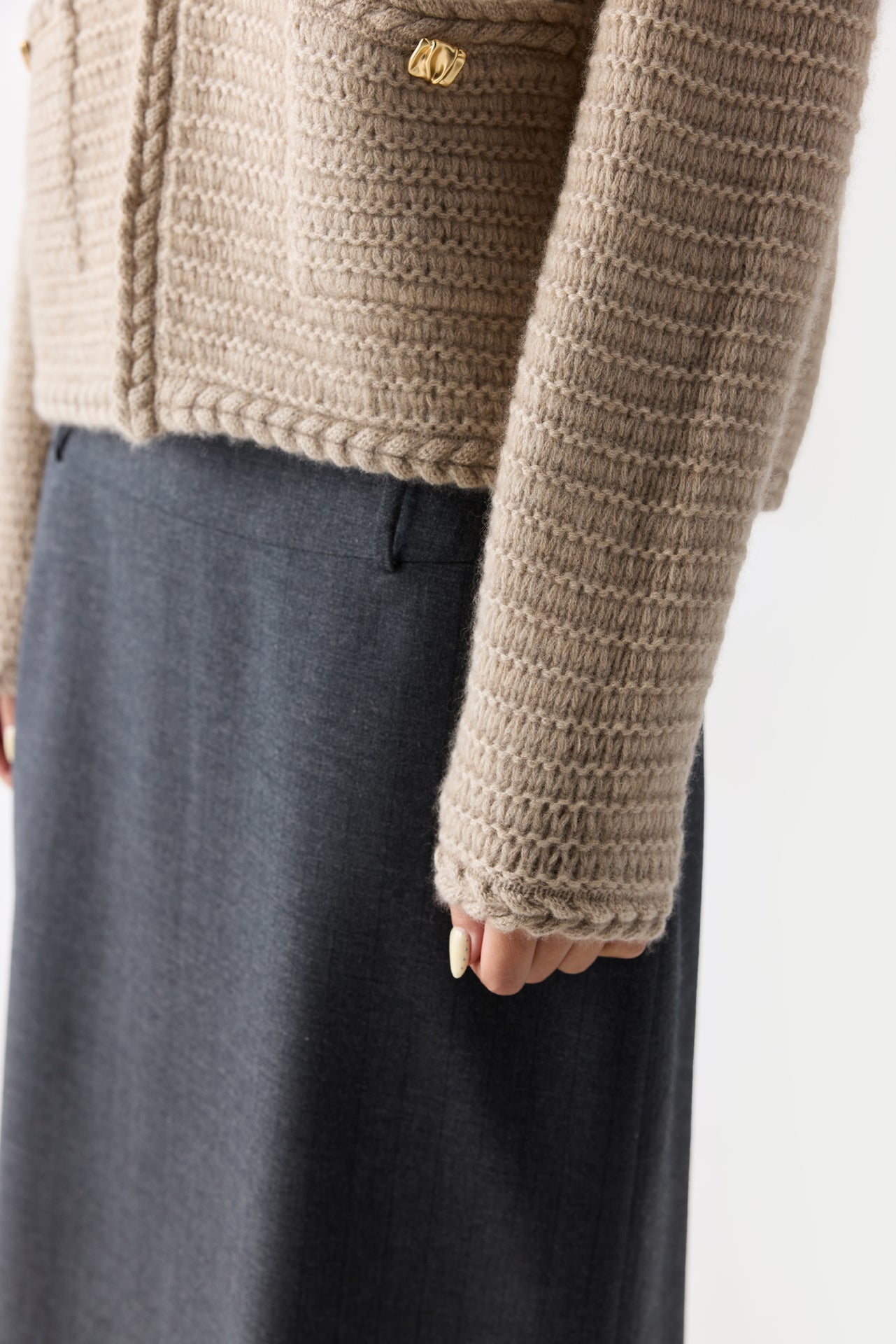 Organic Colour Textured Knit Cashmere Jacket-Style Cardigan
