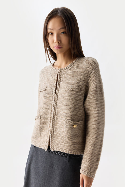 Organic Colour Textured Knit Cashmere Jacket-Style Cardigan
