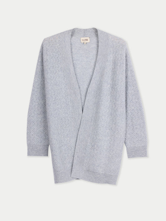 Ajour Knit Open-Front Cashmere Cardigan