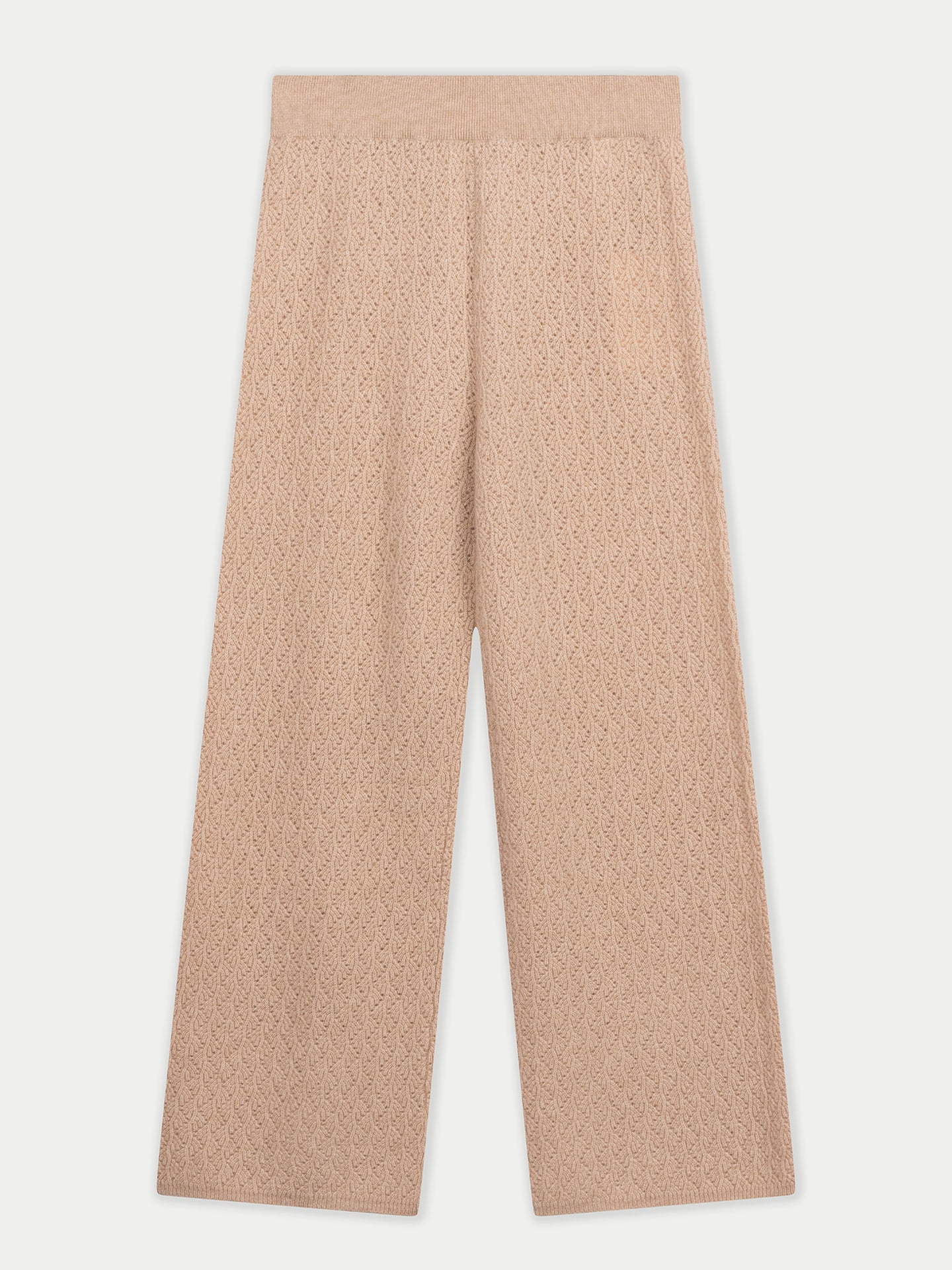 Organic Colour Wide-Leg Ajour Knit Cashmere Pants Beige - Gobi Cashmere
