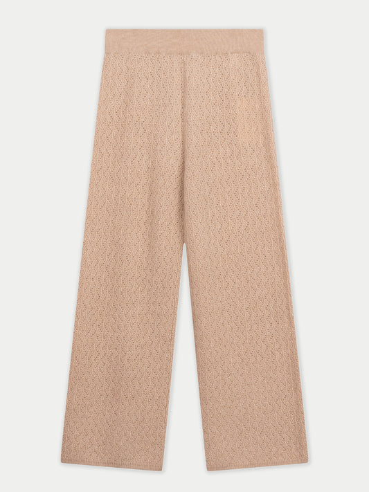 Organic Colour Wide-Leg Ajour Knit Cashmere Pants Beige - Gobi Cashmere