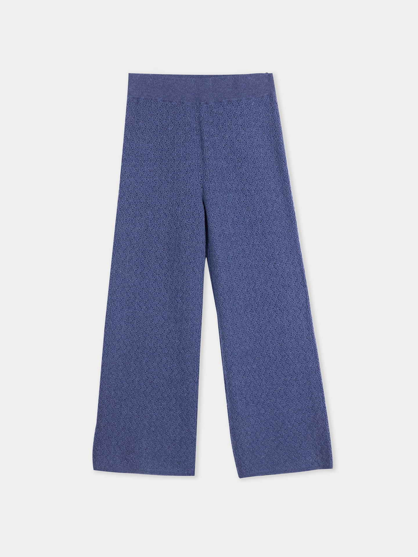 Wide-Leg Ajour Knit Cashmere Pants Crown Blue - Gobi Cashmere