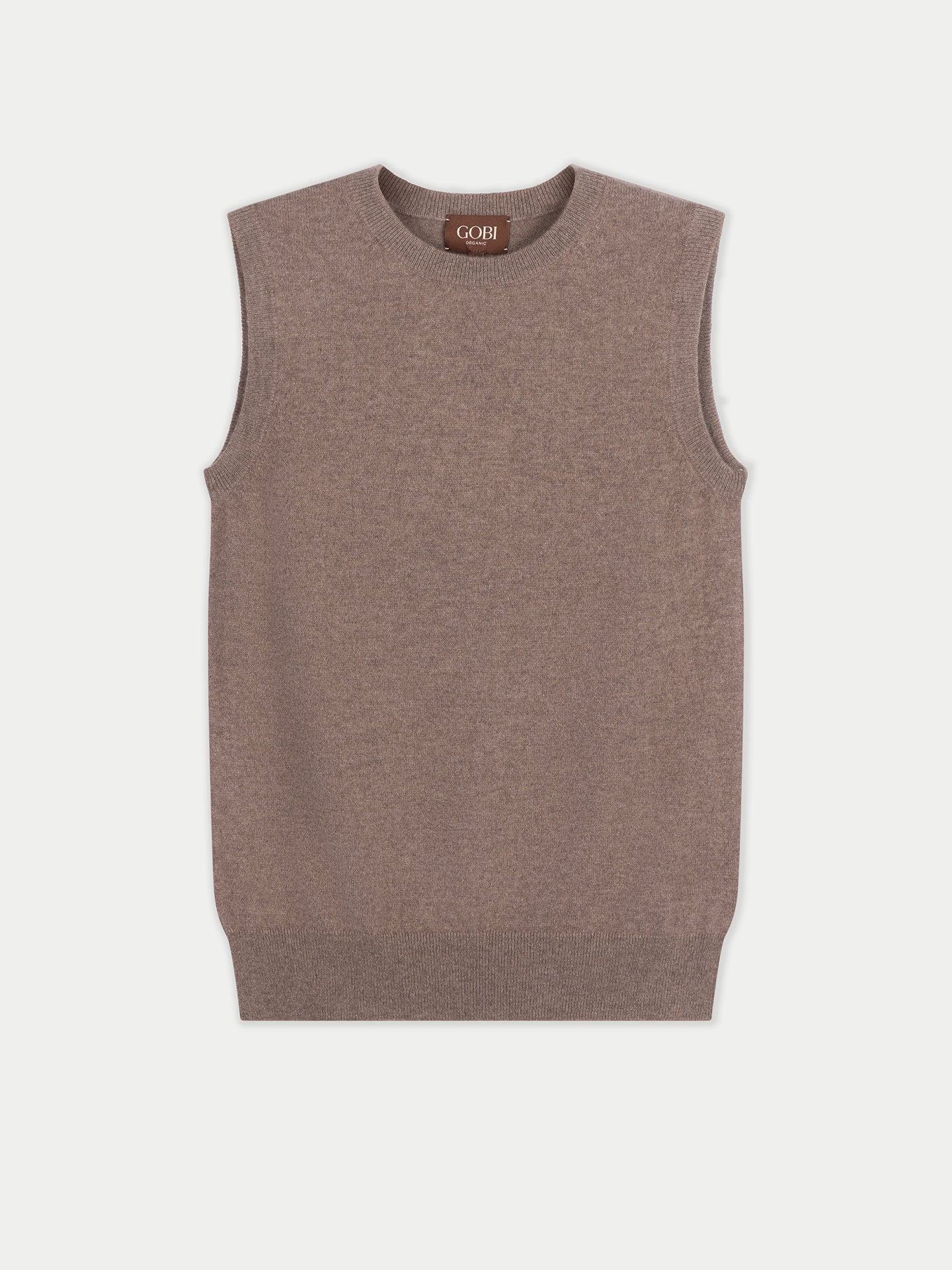 Organic Colour Timeless Cashmere Crewneck Vest Taupe - Gobi Cashmere