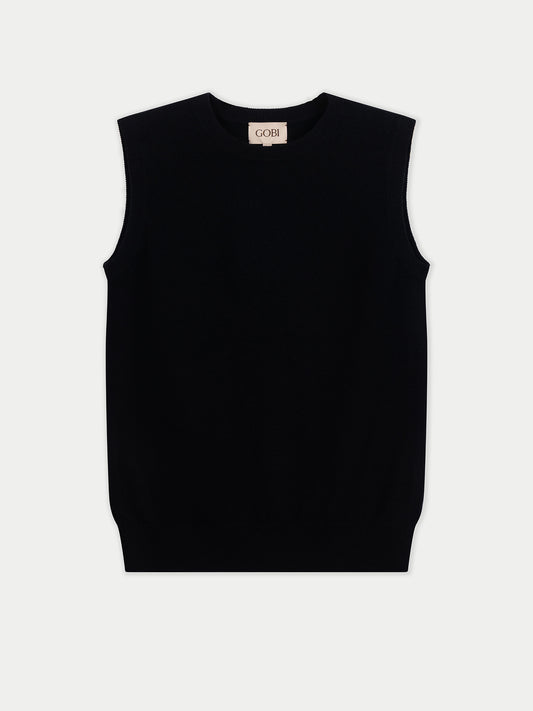 Timeless Cashmere Crewneck Vest Black - Gobi Cashmere