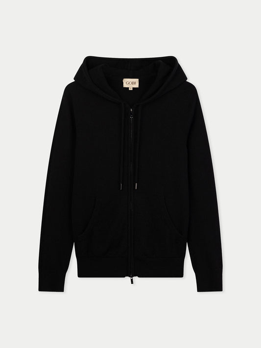 Women's Cashmere Zipper Hoodie Pocket Black | GOBI Cashmere