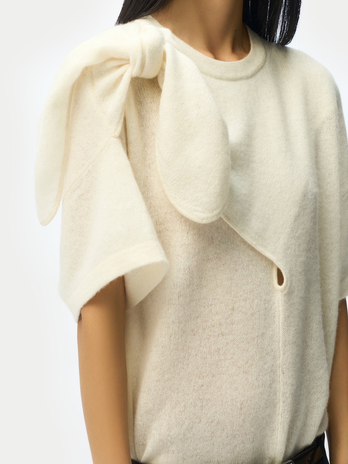 Women's Cashmere Bow-Tie T-shirt White | GOBI Cashmere