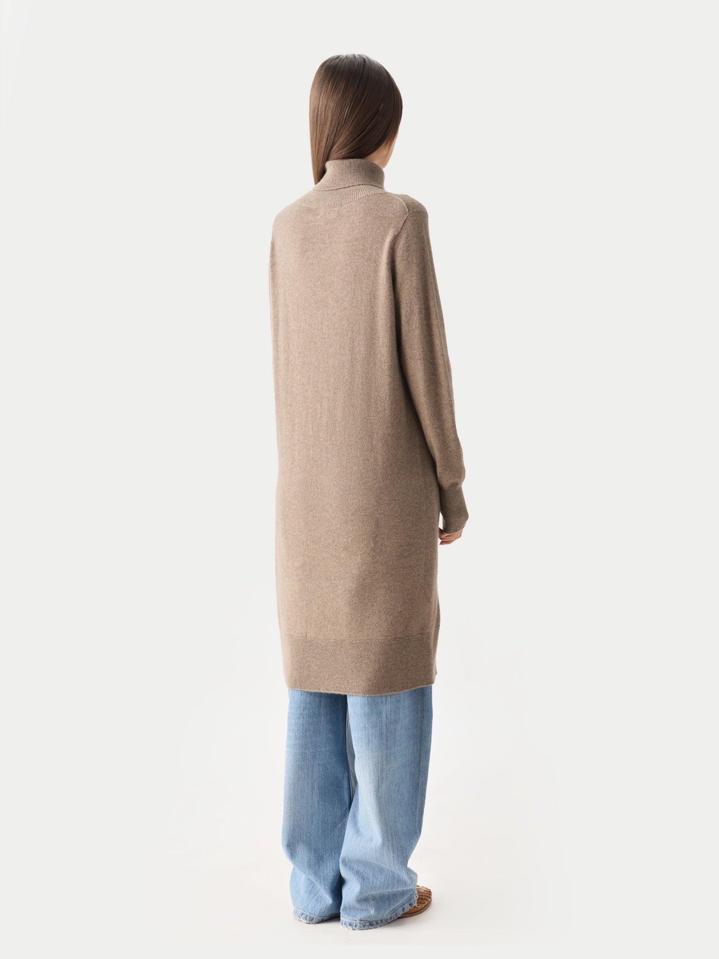 Women's Cashmere Organic Colour Cashmere Turtleneck Sweater Dress Taupe - Gobi Cashmere