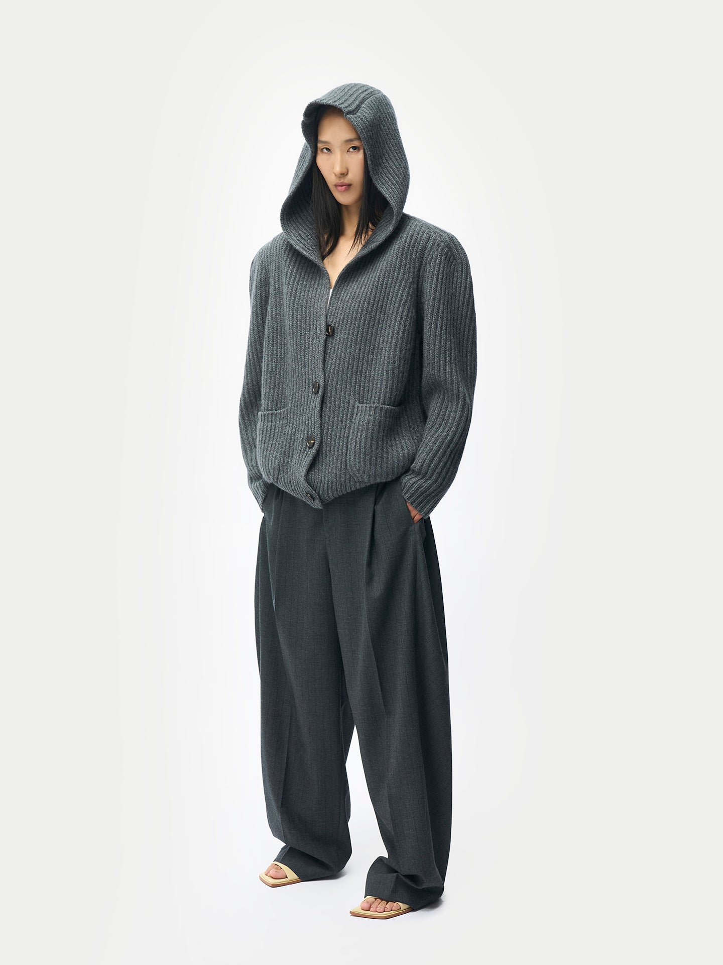 Women's Wide-Shoulder Hooded Cashmere Cardigan Plum Kitten| GOBI