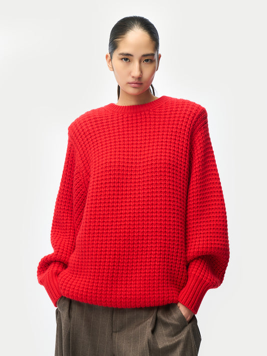 Wide-Shoulder Crewneck Cashmere Sweater