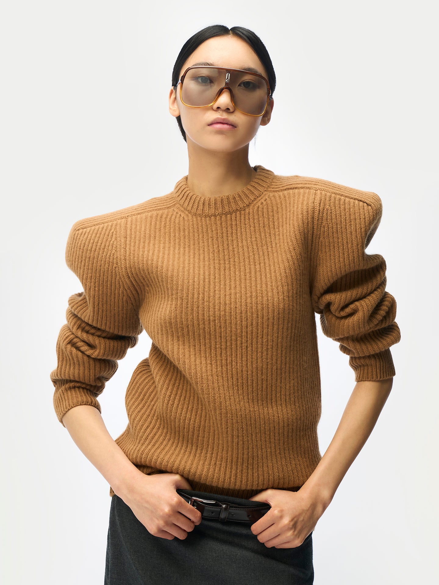 Sculpted-Shoulder Cashmere Sweater