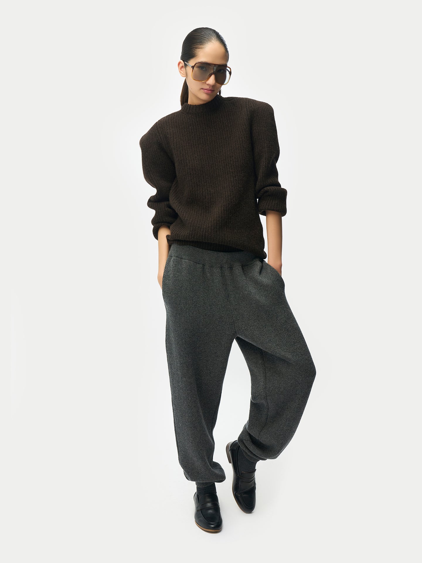 Sculpted-Shoulder Cashmere Sweater Mole - Gobi Cashmere