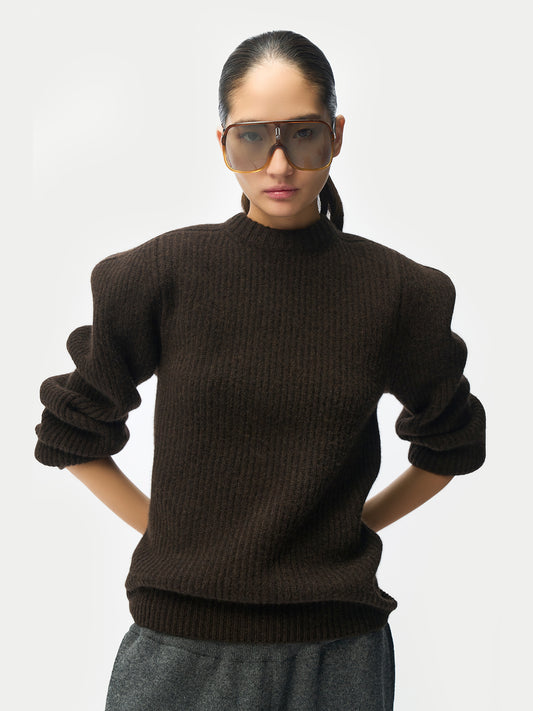 Sculpted-Shoulder Cashmere Sweater Mole - Gobi Cashmere