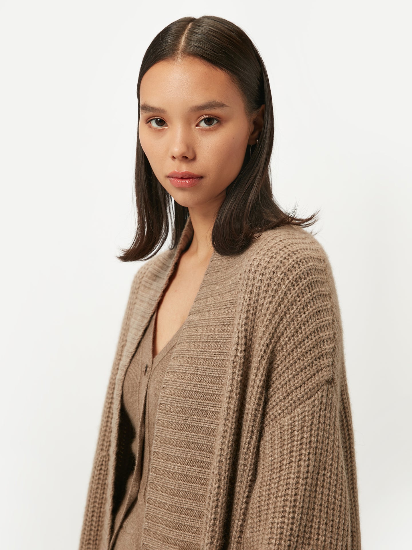 Women's Organic Colour Open-Front Cashmere Cardigan Taupe - Gobi Cashmere