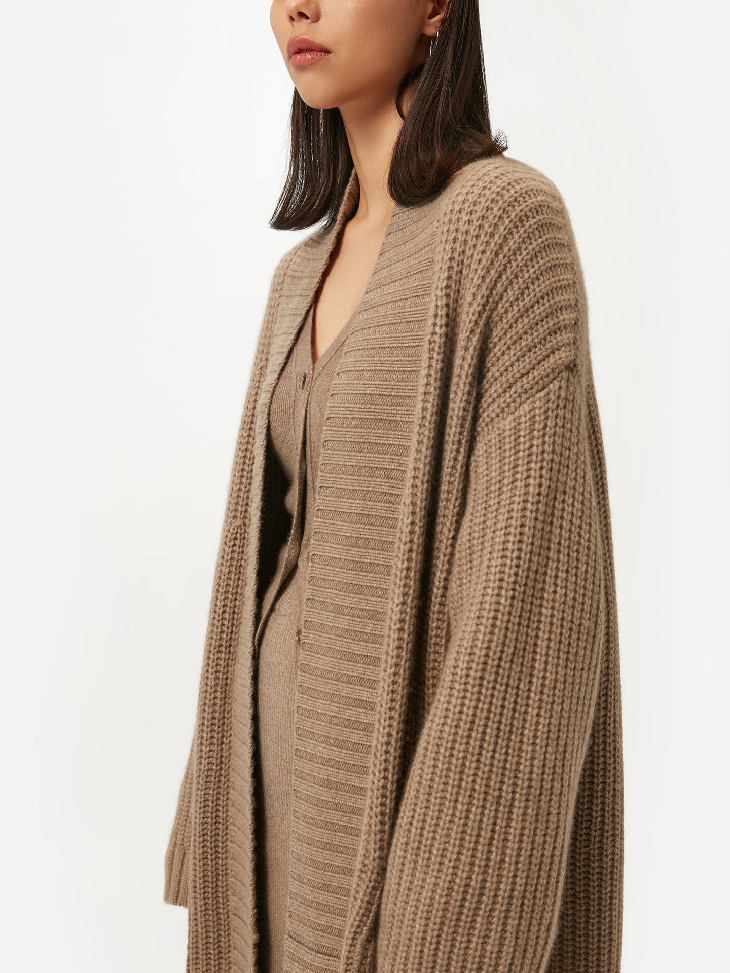 Women's Organic Colour Open-Front Cashmere Cardigan Taupe - Gobi Cashmere