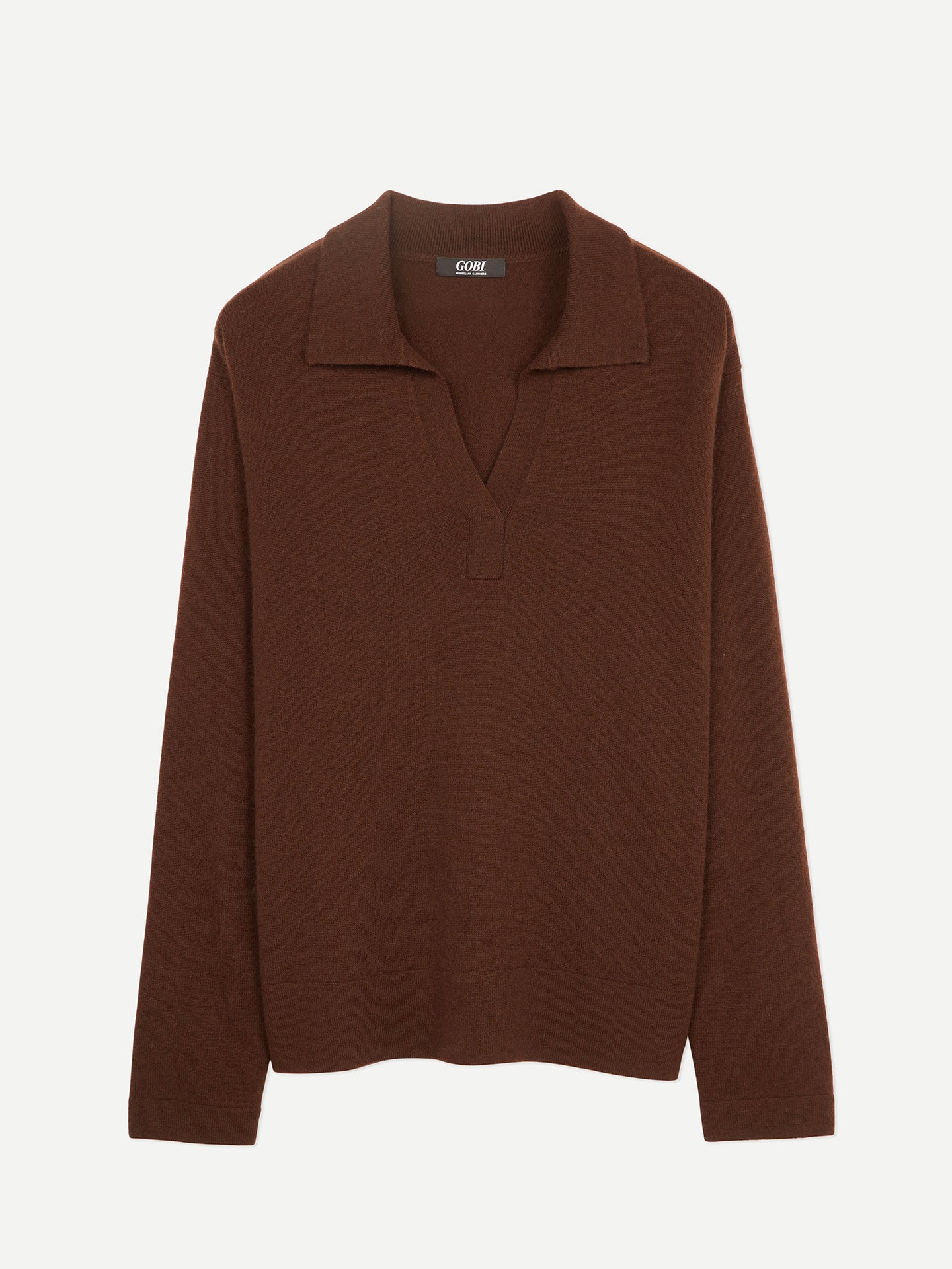 Women's Cashmere Long-Sleeve Polo Demitasse - Gobi Cashmere