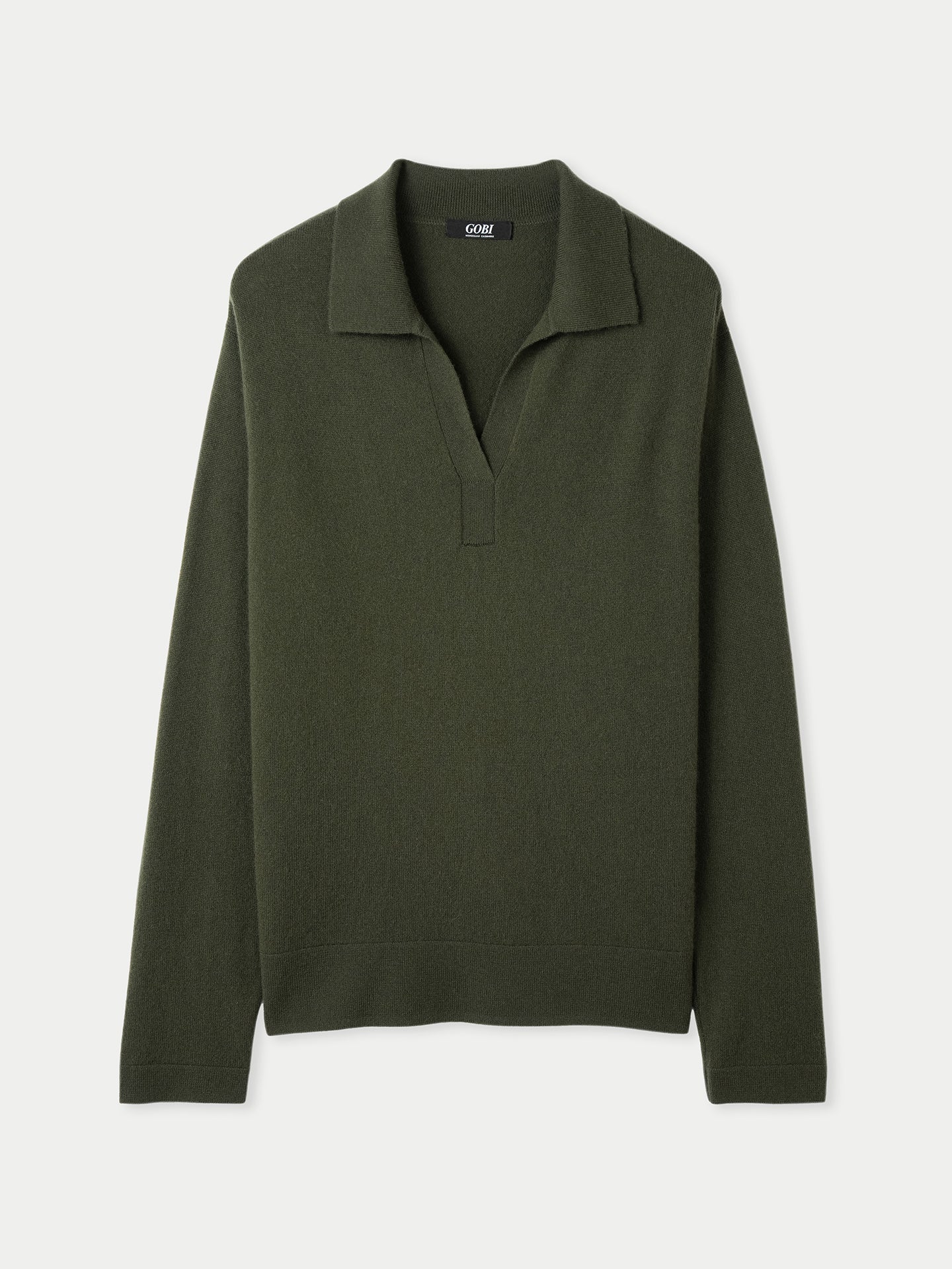 Women's Cashmere Long-Sleeve Polo Capulet Olive - Gobi Cashmere