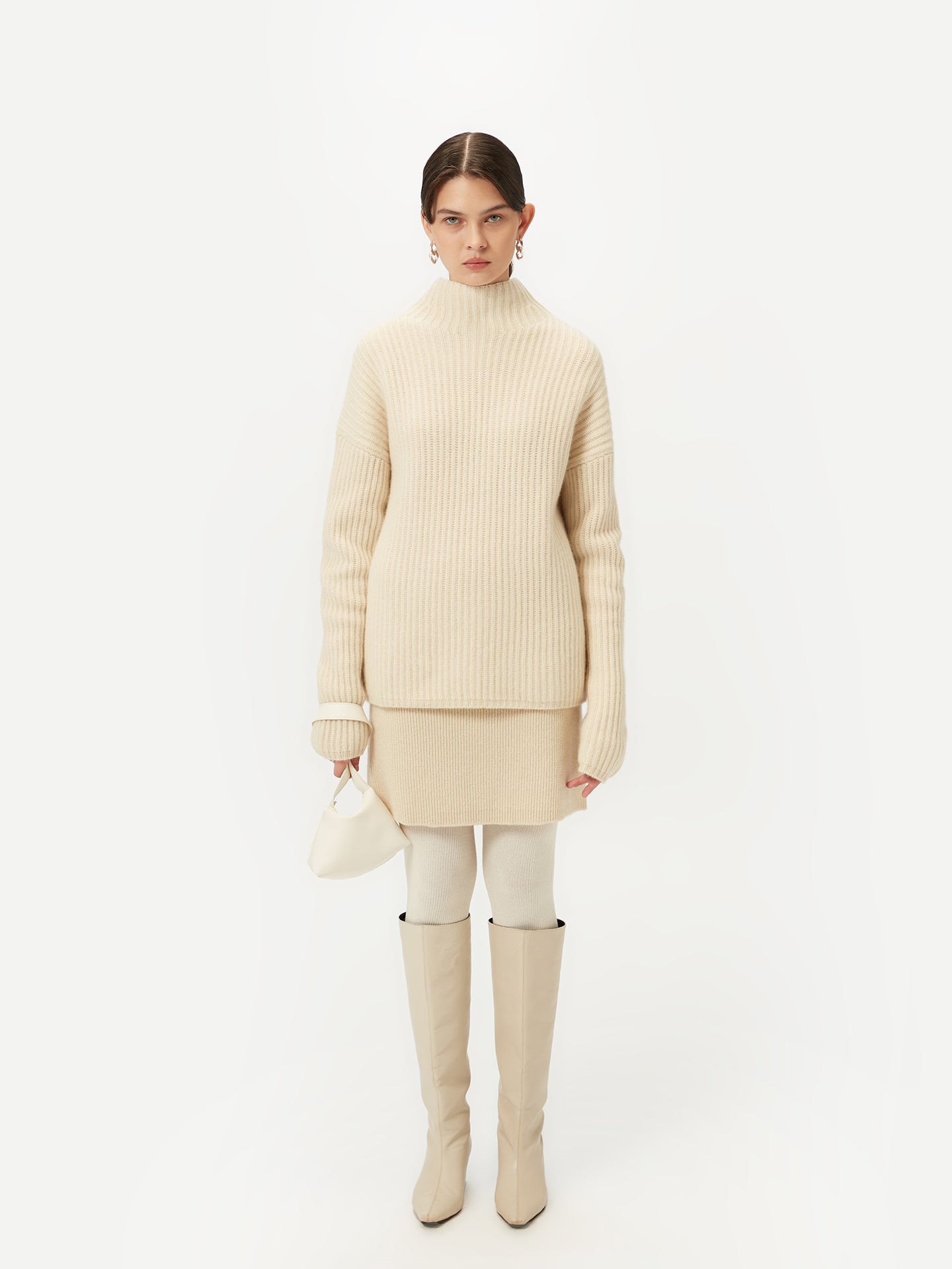 Women's Organic Cashmere Mock-Neck Sweater Off White - Gobi Cashmere