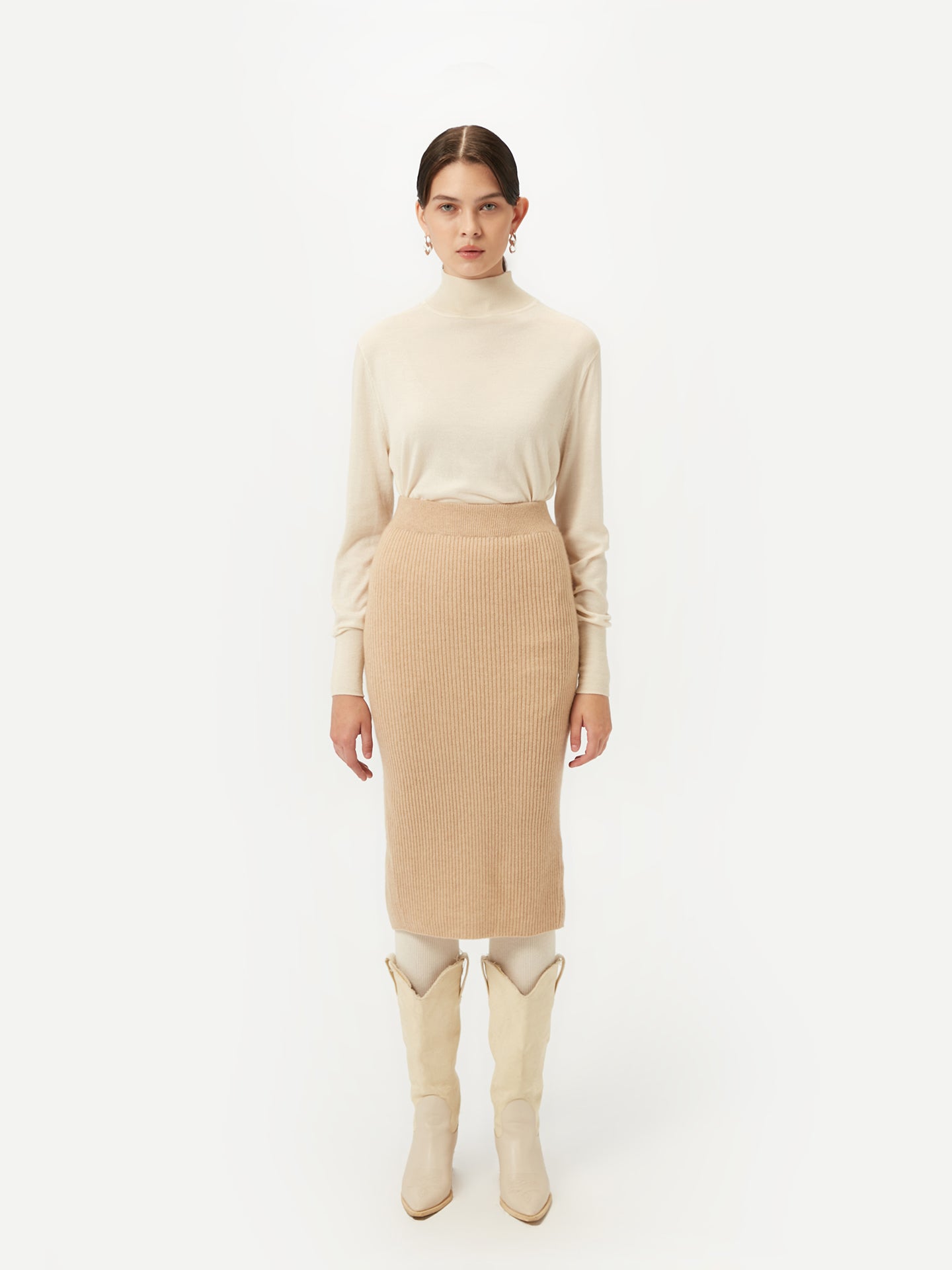 Women's Organic Cashmere Pencil Skirt Beige - Gobi Cashmere