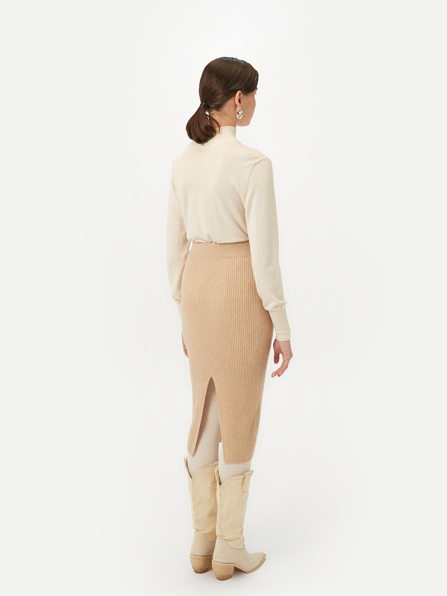 Women's Organic Cashmere Pencil Skirt Beige - Gobi Cashmere