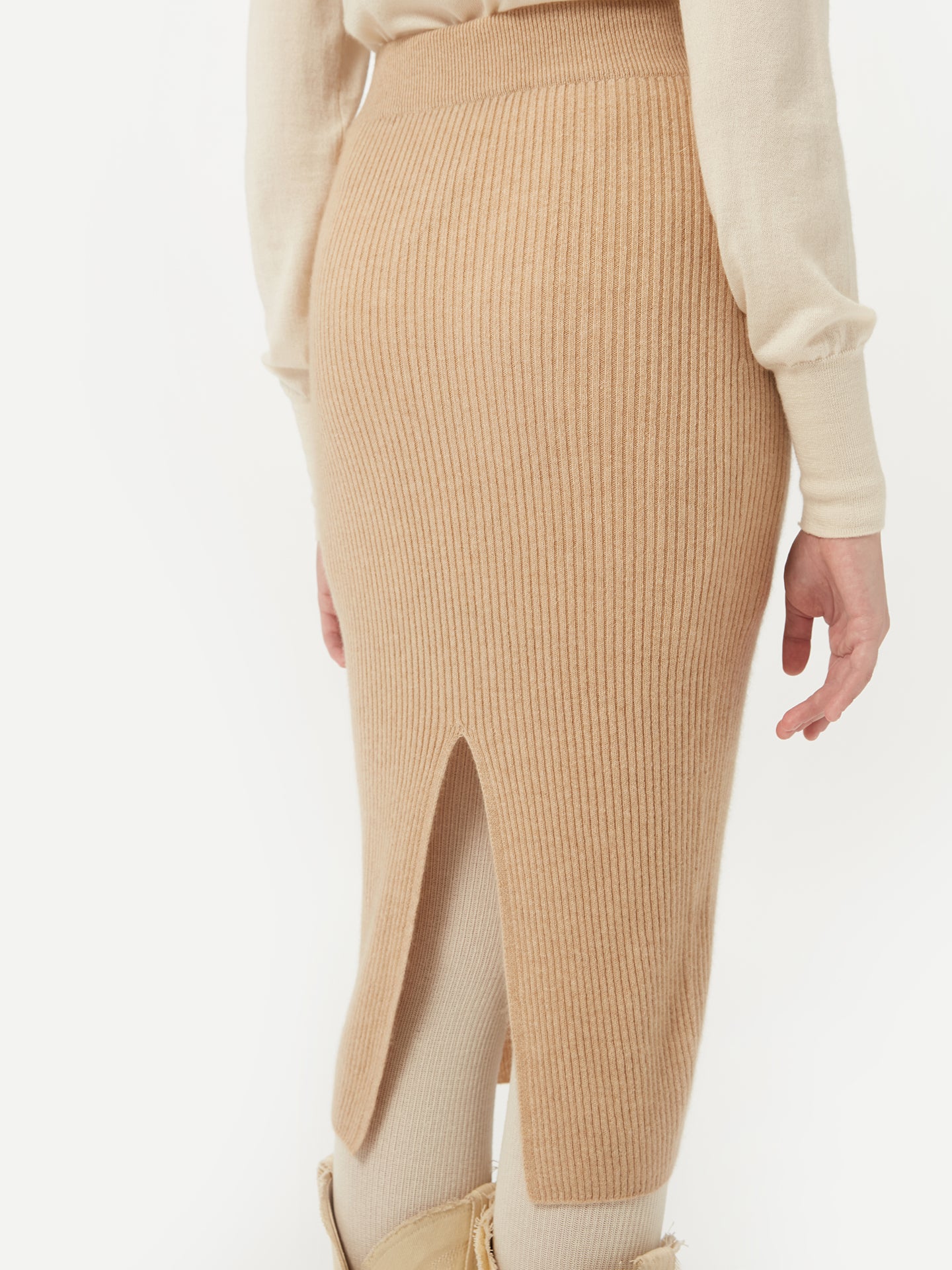 Women's Organic Cashmere Pencil Skirt Beige - Gobi Cashmere