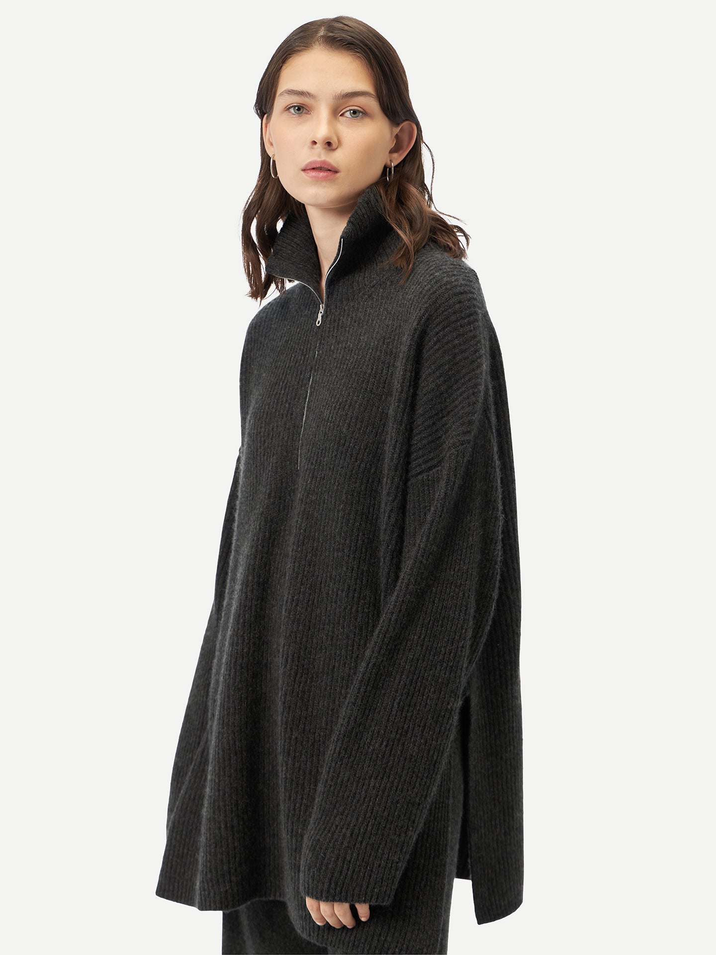 Women's Cashmere Quarter-Zip Sweater Charcoal - Gobi Cashmere