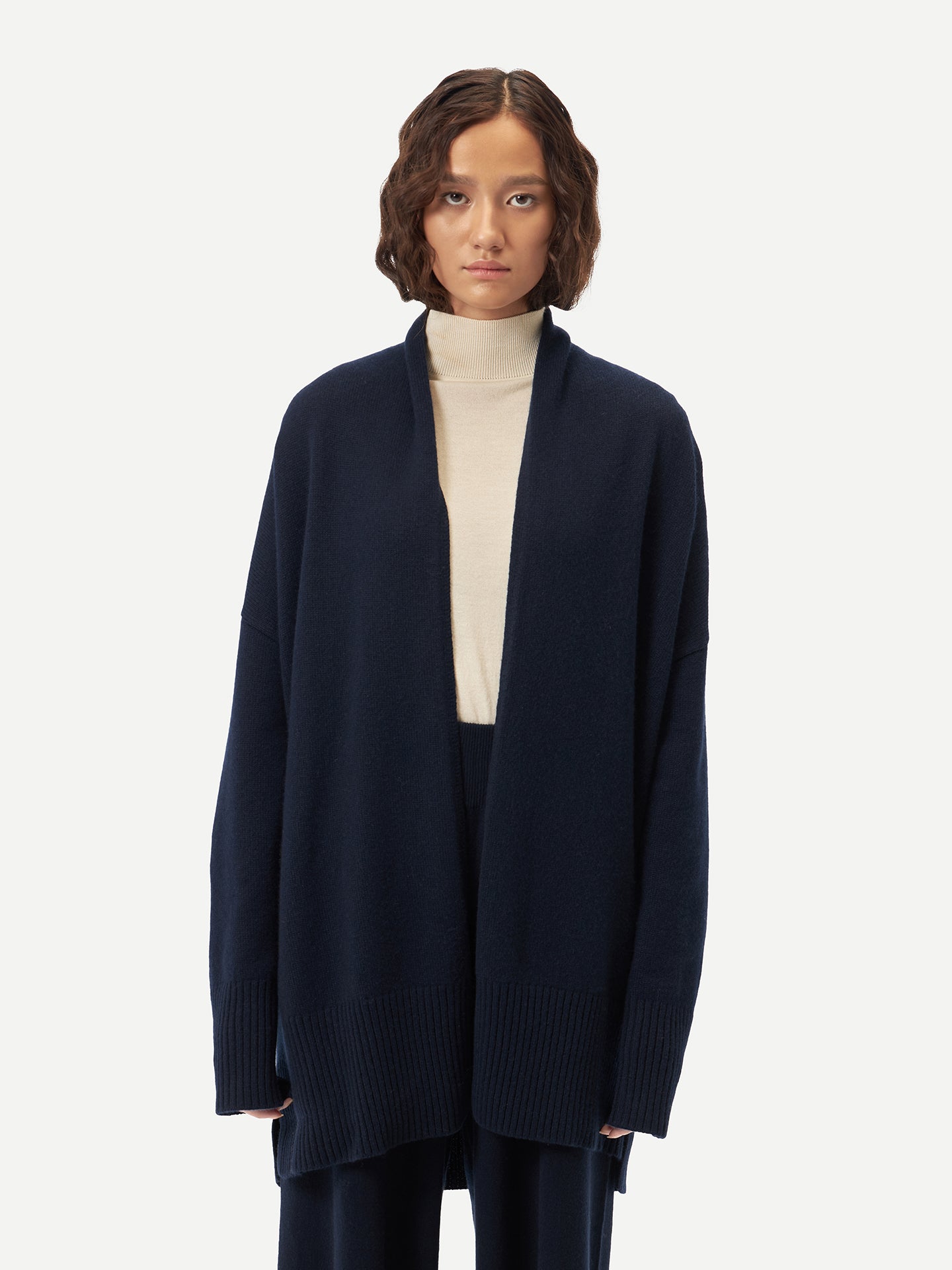 Women's Cashmere Shawl-Collar Cardigan Navy - Gobi Cashmere