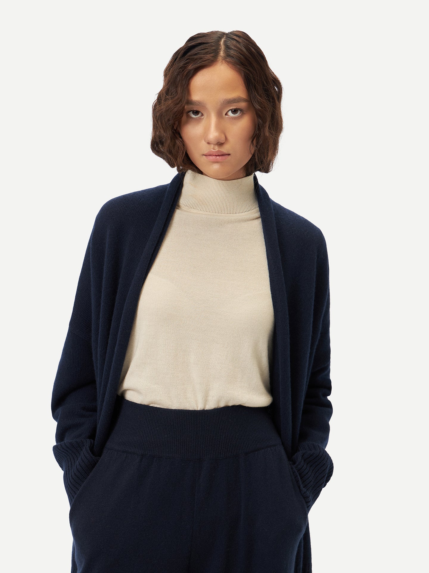 Women's Cashmere Shawl-Collar Cardigan Navy - Gobi Cashmere