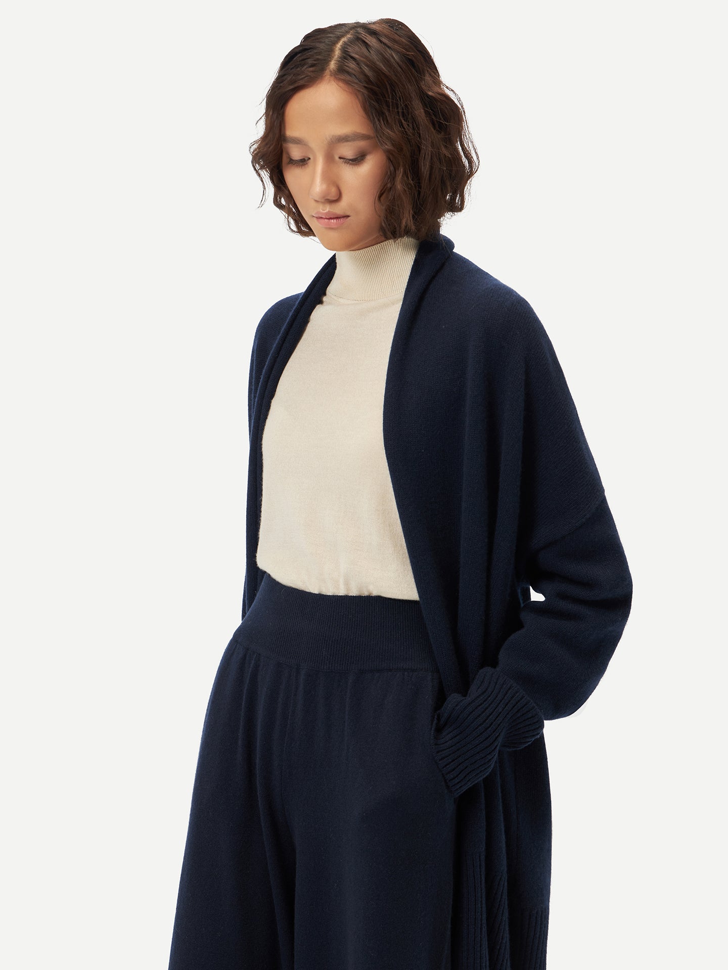 Women's Cashmere Shawl-Collar Cardigan Navy - Gobi Cashmere