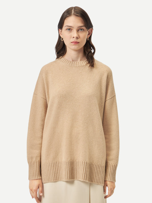 Women's Organic Colour Loose-Fit Cashmere Sweater Beige - Gobi Cashmere
