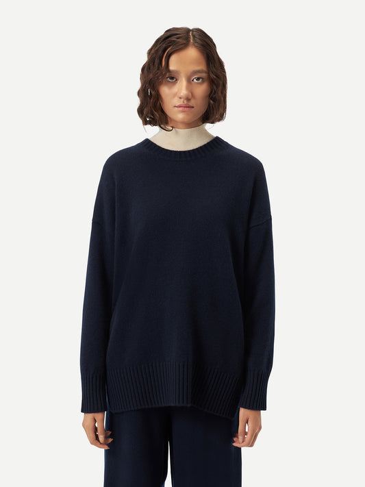 Women's Loose-Fit Cashmere Sweater Navy - Gobi Cashmere
