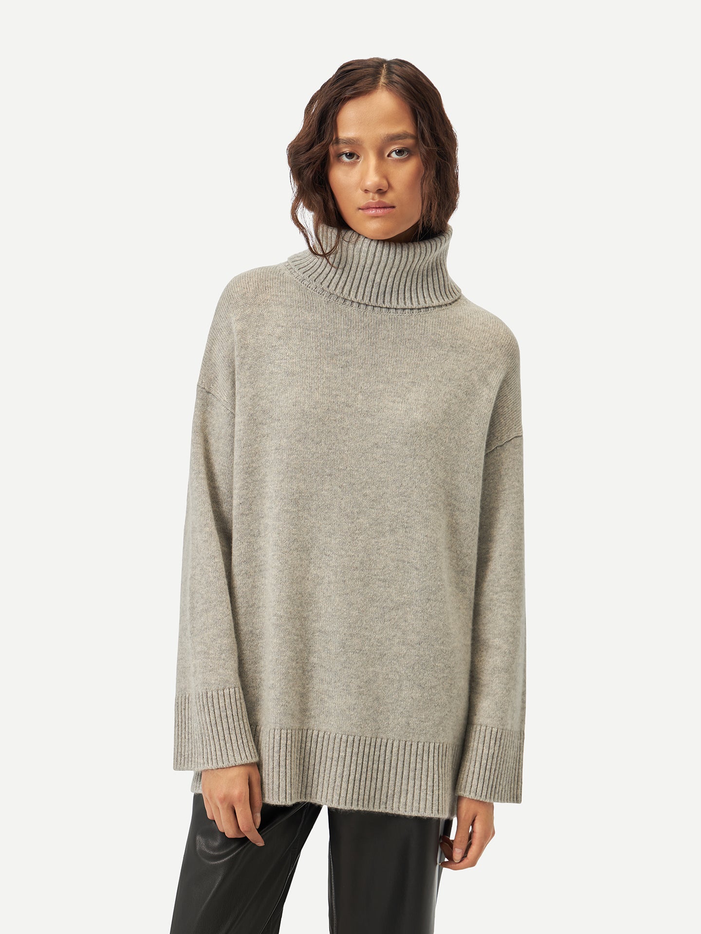 Women's Cashmere Roll-Neck Sweater Dawn Blue - Gobi Cashmere