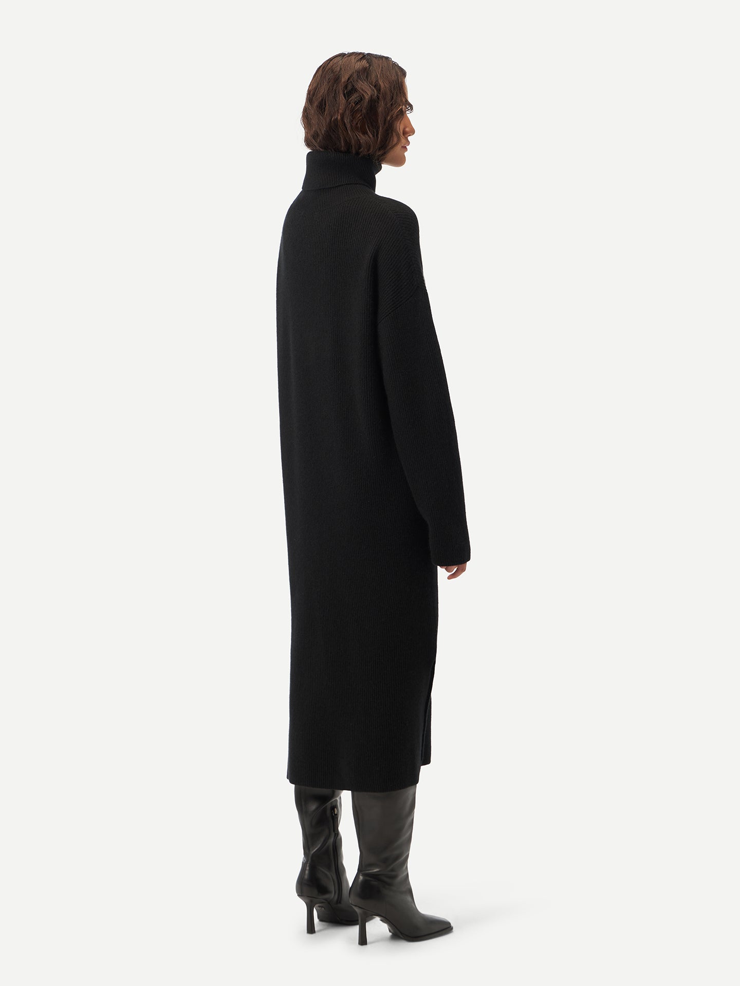 Women's Organic Cashmere Turtleneck Dress Black - Gobi Cashmere – Gobi ...