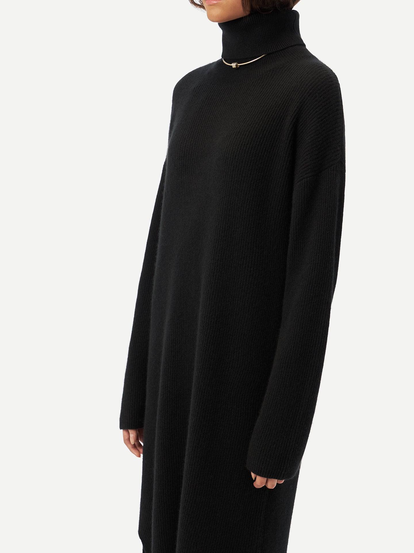 Women's Organic Cashmere Turtleneck Dress Black - Gobi Cashmere