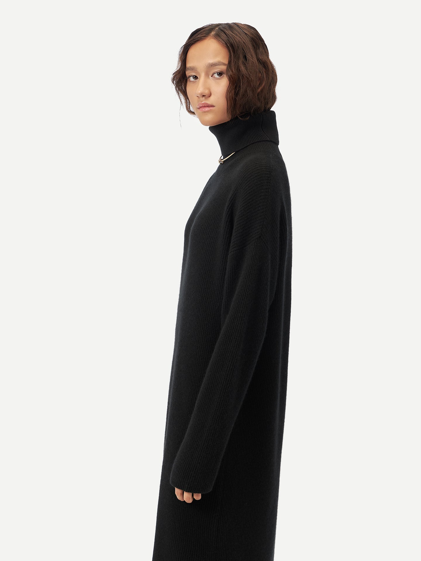 Women's Organic Cashmere Turtleneck Dress Black - Gobi Cashmere