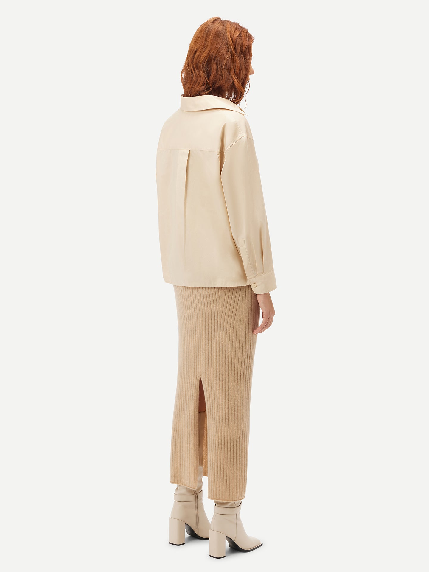 Organic Colour Cashmere Midi Skirt Beige -Gobi Cashmere