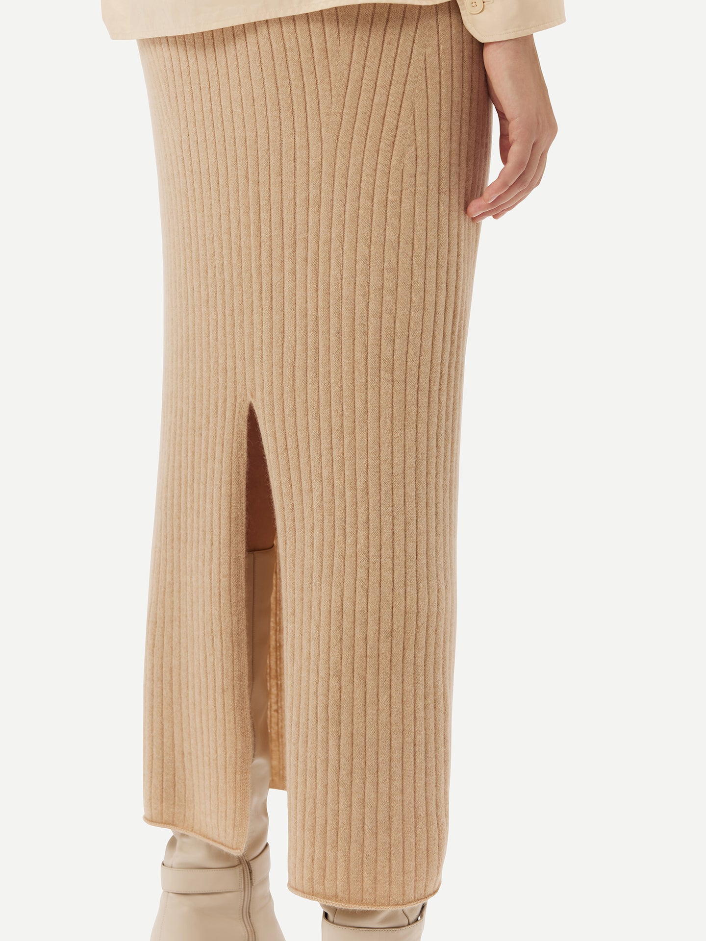 Organic Colour Cashmere Midi Skirt Beige -Gobi Cashmere