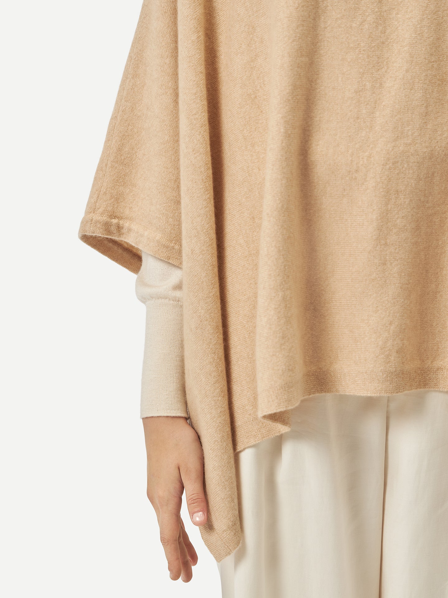 Women's Organic Colour Boat-Neck Cashmere Poncho Beige - Gobi Cashmere